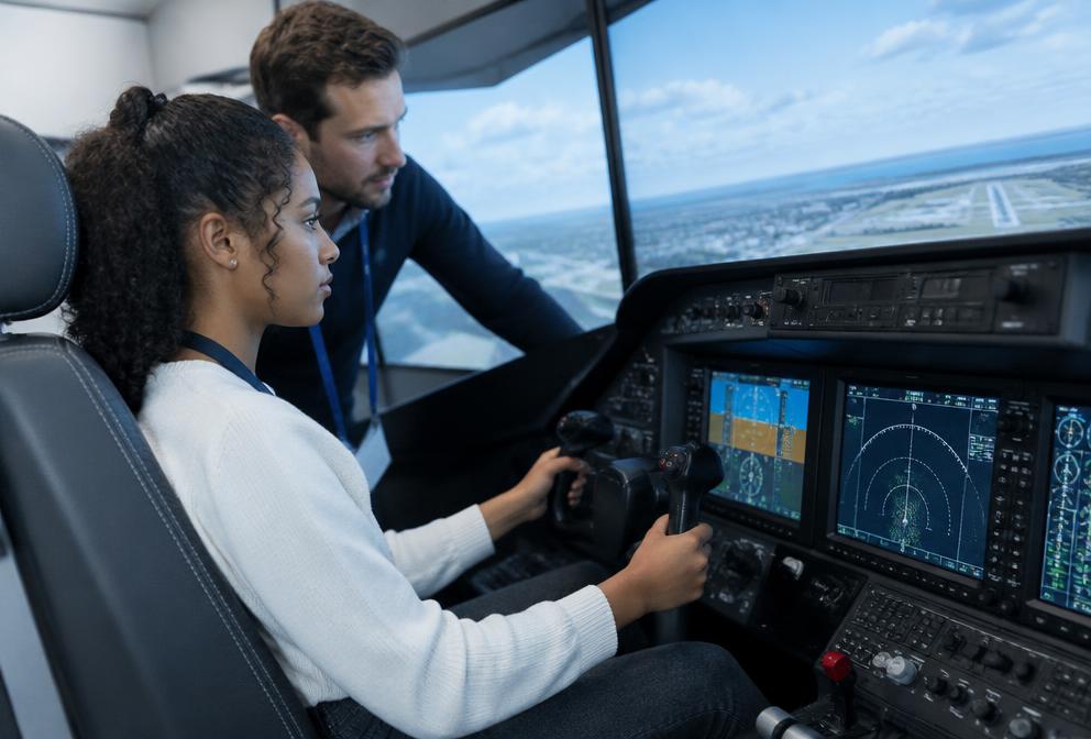 Aviation students in practical university training