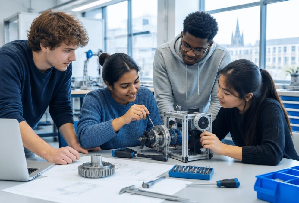 Engineering students in practical university training