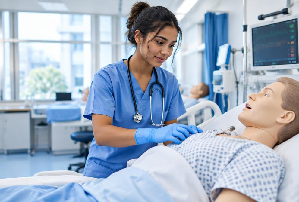 Nursing students in practical university training